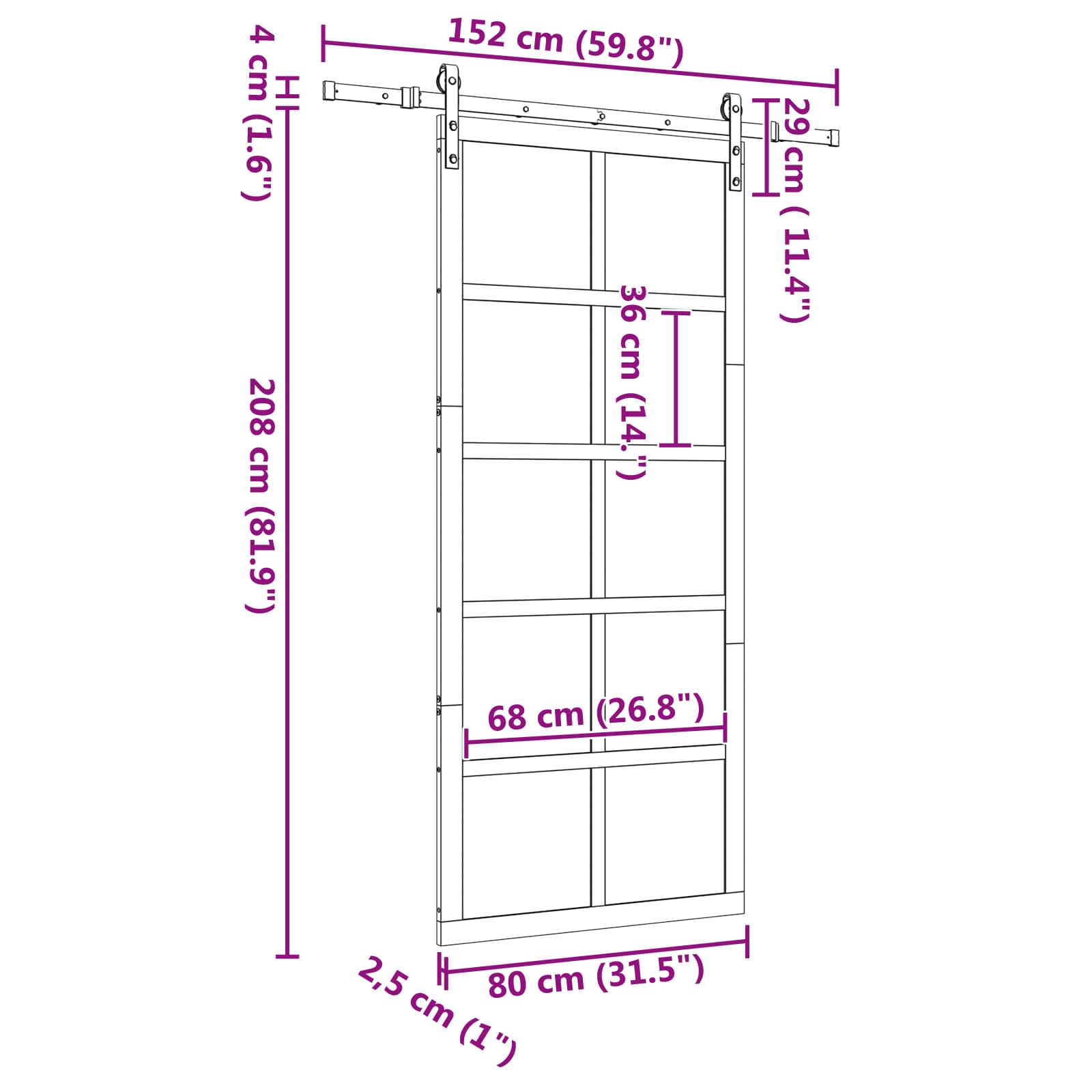 Schuifdeur Naturel 80 x 208 cm Massief grenenhout