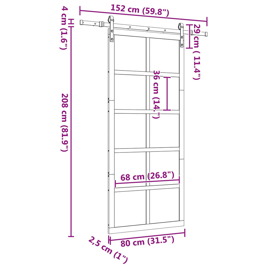 Schuifdeur Naturel 80 x 208 cm Massief grenenhout