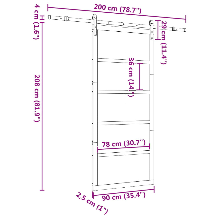 Schuifdeur Naturel 90 x 208 cm Massief grenenhout