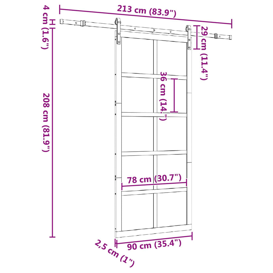 Schuifdeur Naturel 90 x 208 cm Massief grenenhout