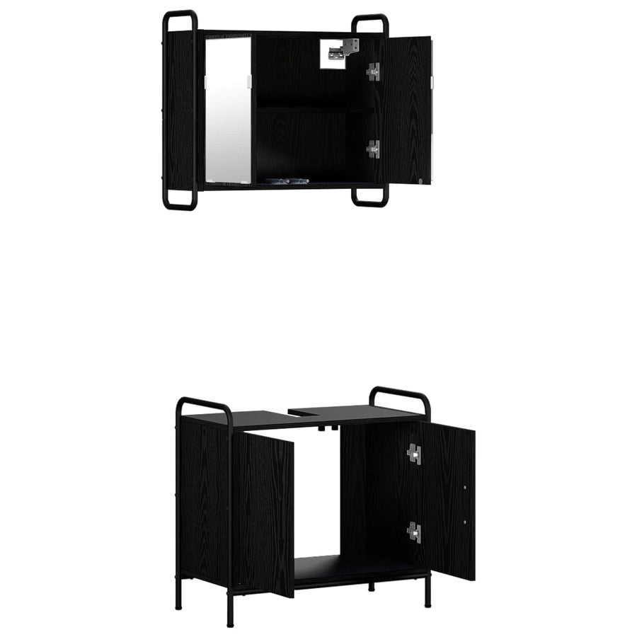 Badkamerkastenset 2 st Zwart eiken 65,5 x 34 x 61 cm