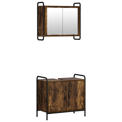 Badkamerkastenset 2 st Gerookt eiken 65,5 x 34 x 61 cm