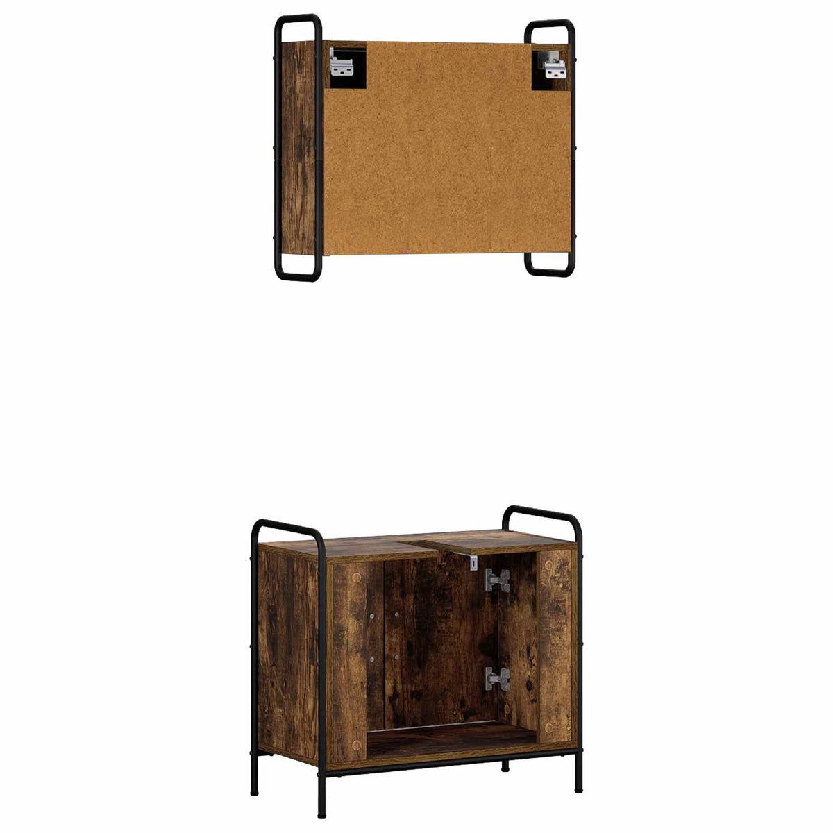 Badkamerkastenset 2 st Gerookt eiken 65,5 x 34 x 61 cm