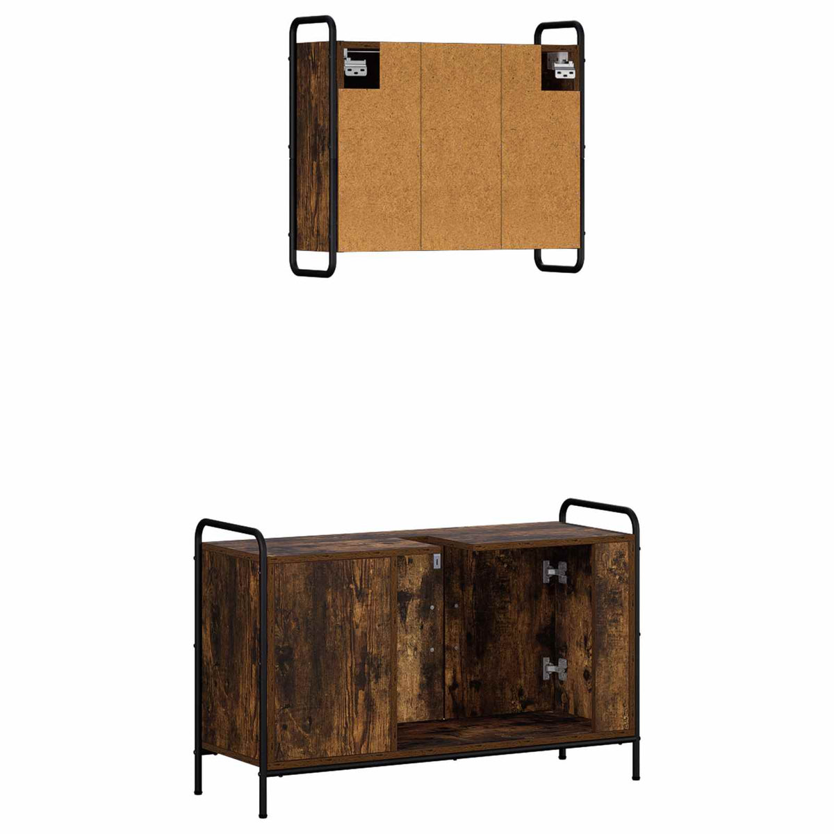 Badkamerkastenset 2 st Gerookt eiken 65,5 x 34 x 61 cm