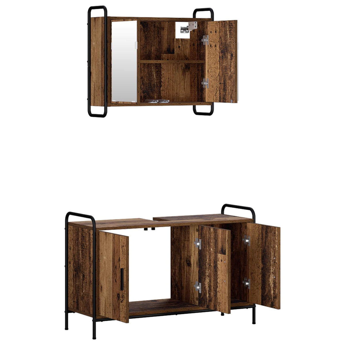Badkamerkastenset 2 st Oud hout 65,5 x 34 x 61 cm Bewerkt hout