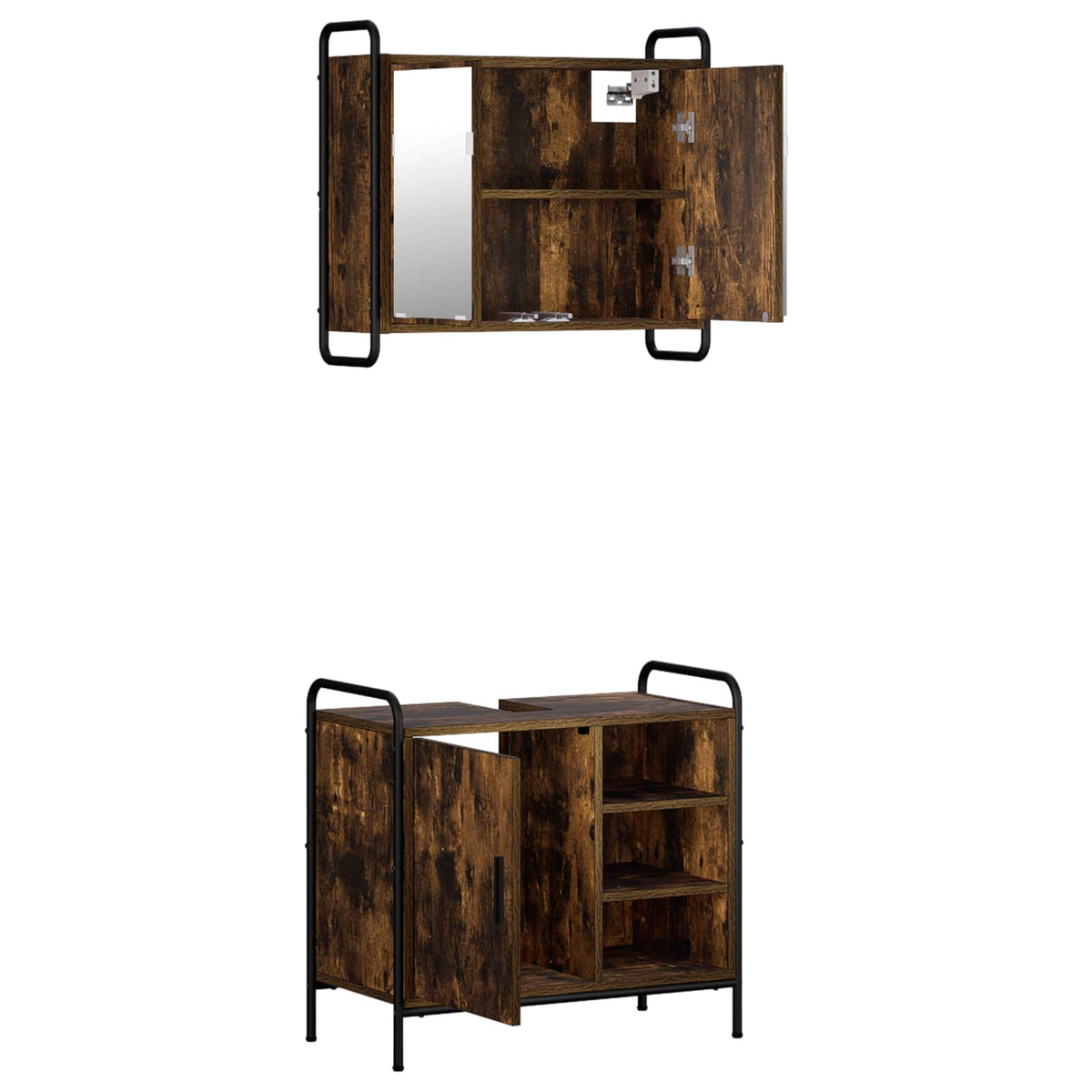 Badkamerkastenset 2 st Gerookt eiken 65,5 x 34 x 61 cm