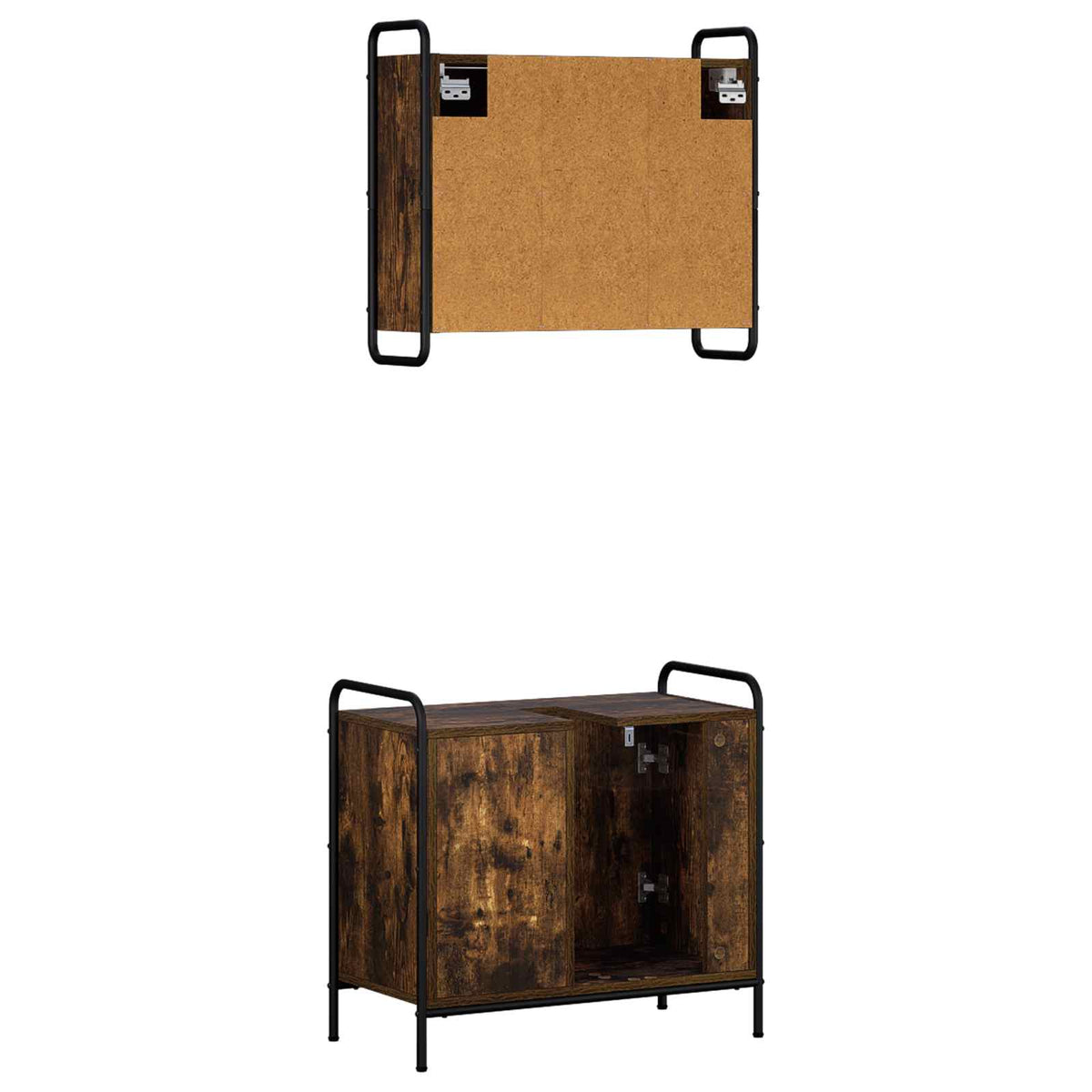 Badkamerkastenset 2 st Gerookt eiken 65,5 x 34 x 61 cm