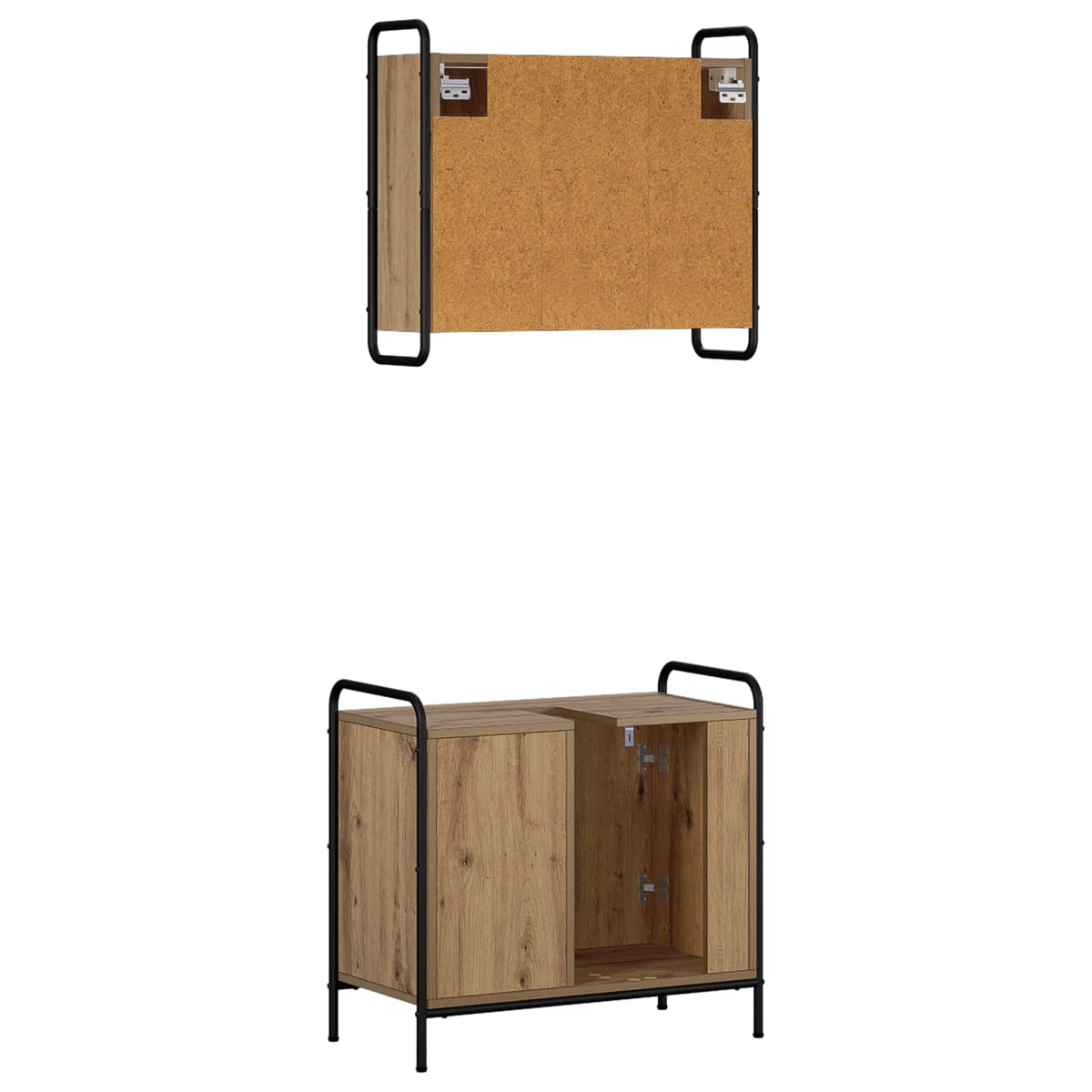 Badkamerkastenset 2 st Artisanaal eiken 65,5 x 34 x 61 cm