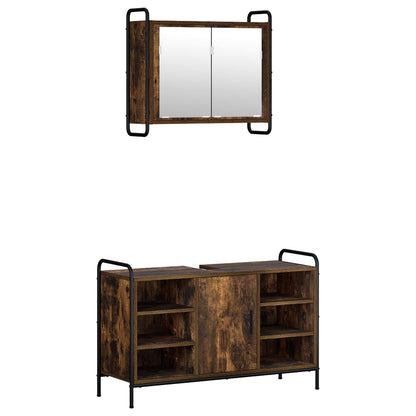 Badkamerkastenset 2 st Gerookt eiken 65,5 x 34 x 61 cm