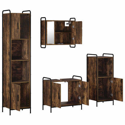 Badkamerkastenset 4 st Gerookt eiken 40 x 36 x 181 cm