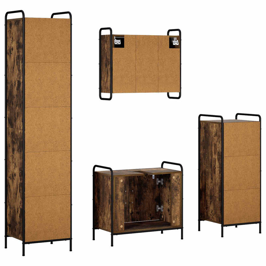 Badkamerkastenset 4 st Gerookt eiken 40 x 36 x 181 cm