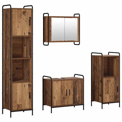Badkamerkastenset 4 st Oud hout 40 x 36 x 181 cm Bewerkt hout