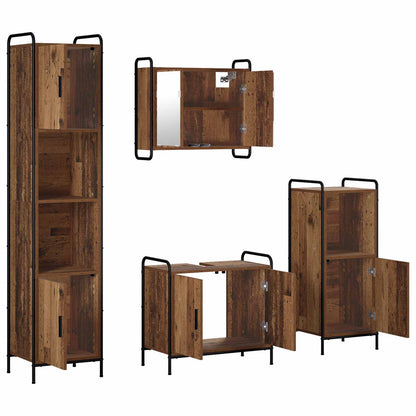Badkamerkastenset 4 st Oud hout 40 x 36 x 181 cm Bewerkt hout