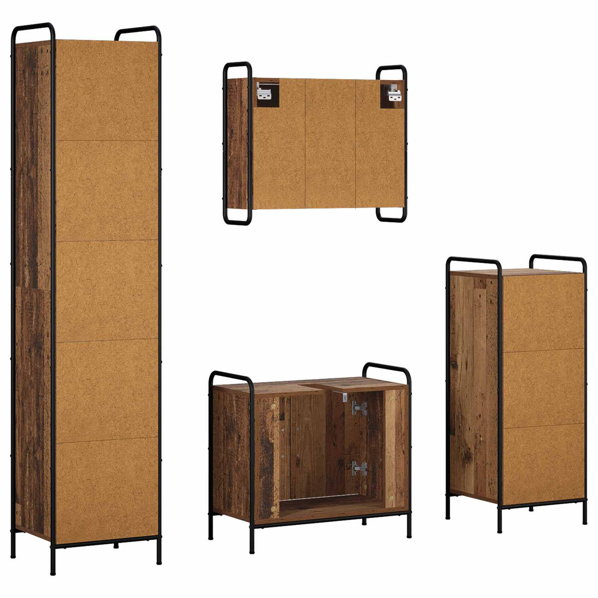 Badkamerkastenset 4 st Oud hout 40 x 36 x 181 cm Bewerkt hout