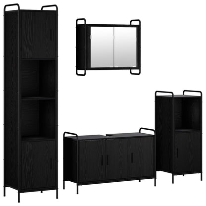 Badkamerkastenset 4 st Zwart eiken 40 x 36 x 181 cm