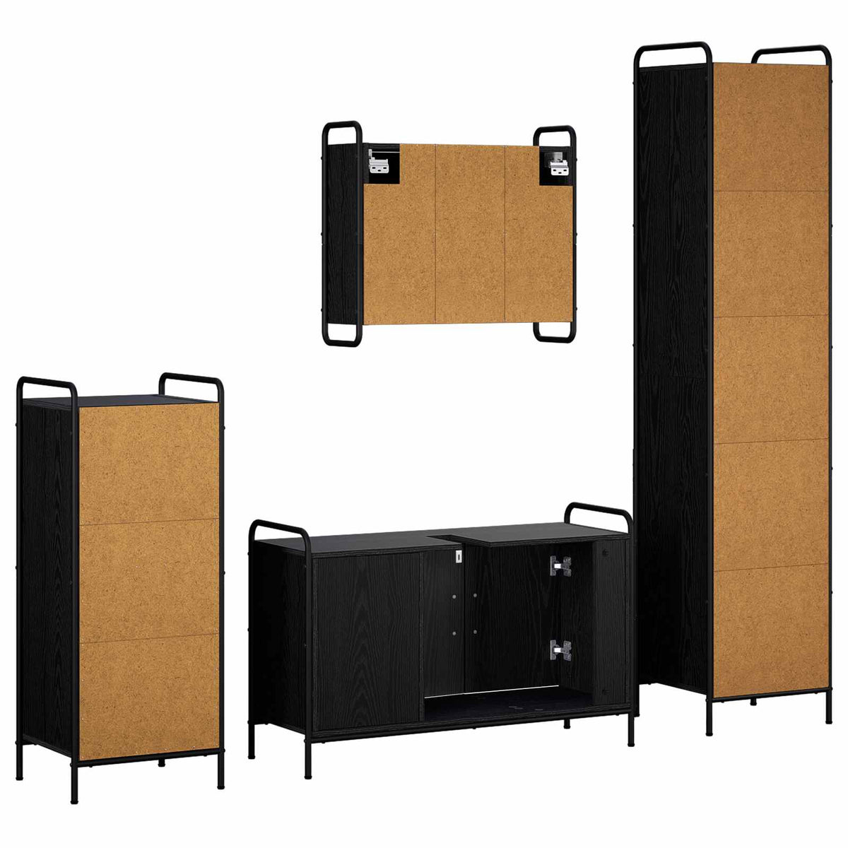 Badkamerkastenset 4 st Zwart eiken 40 x 36 x 181 cm