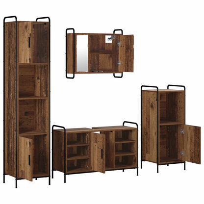 Badkamerkastenset 4 st Oud hout 40 x 36 x 181 cm Bewerkt hout