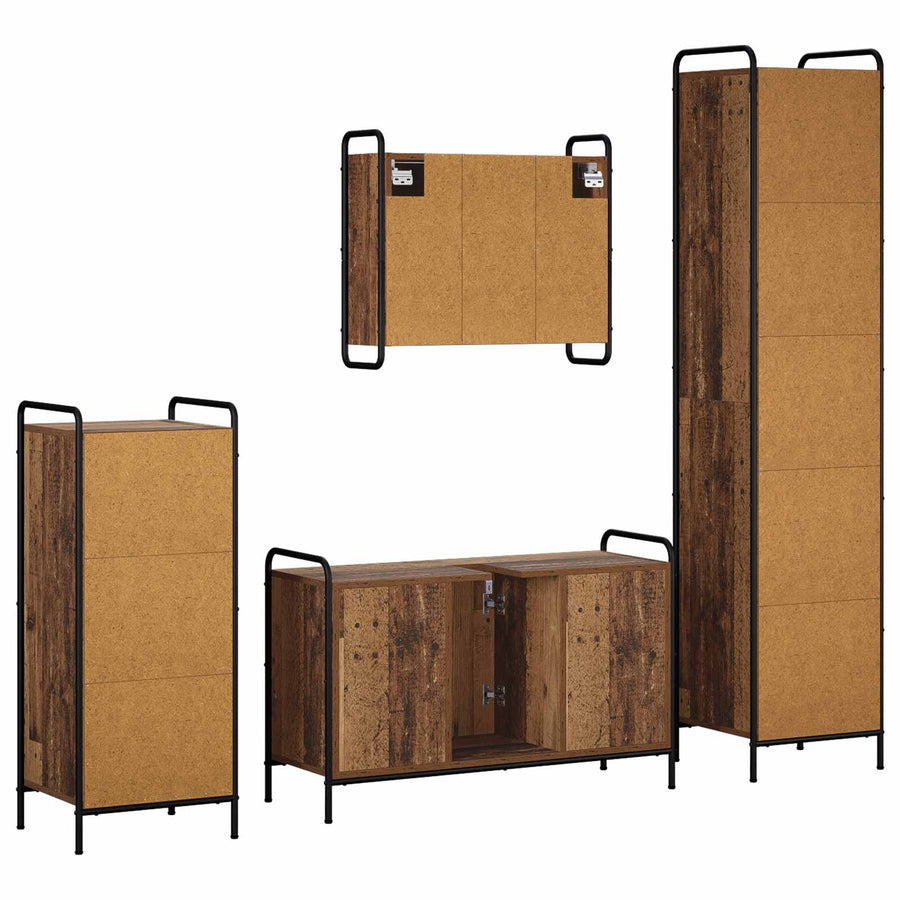 Badkamerkastenset 4 st Oud hout 40 x 36 x 181 cm Bewerkt hout