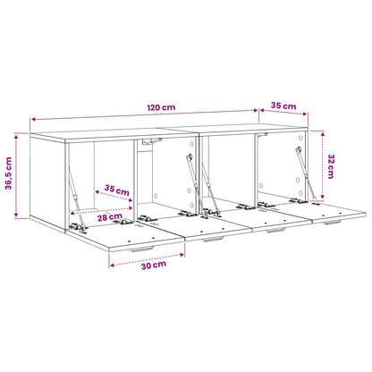 Wandkast 2 st 120 x 36,5 x 35 cm Bewerkt hout Zwart eiken