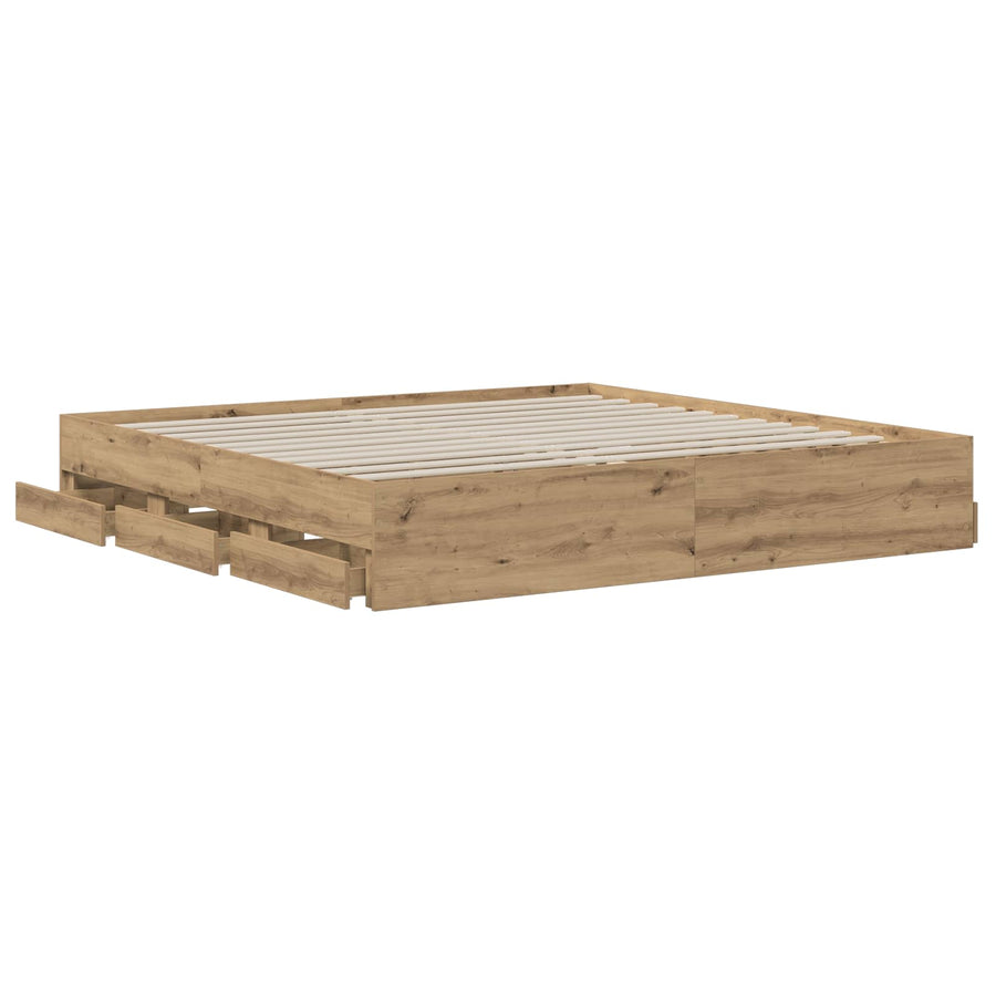 Bedframe met opslag Artisanaal eiken 180 x 200 cm Bewerkt hout