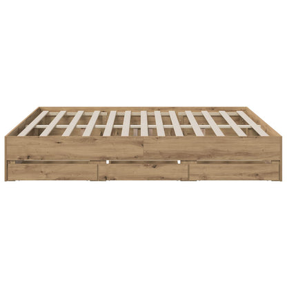 Bedframe met opslag Artisanaal eiken 180 x 200 cm Bewerkt hout