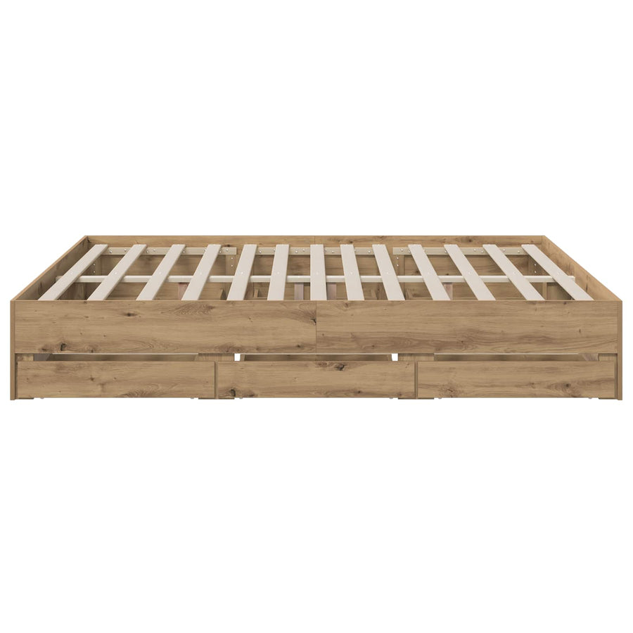 Bedframe met opslag Artisanaal eiken 180 x 200 cm Bewerkt hout