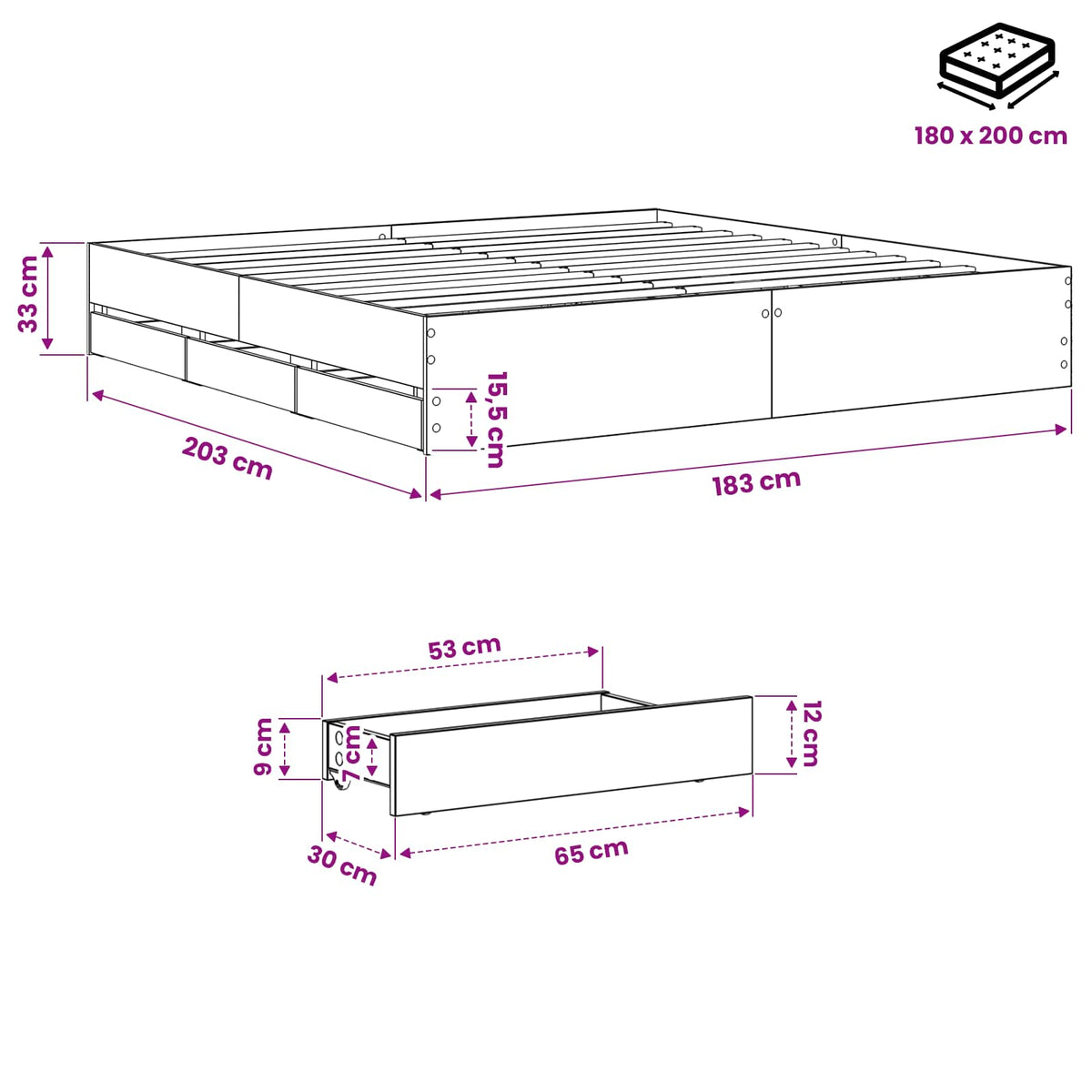 Bedframe met opslag Artisanaal eiken 180 x 200 cm Bewerkt hout