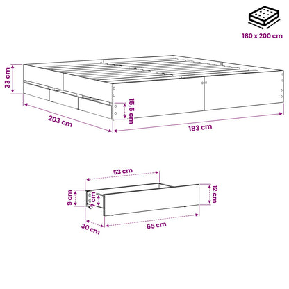 Bedframe met opslag Artisanaal eiken 180 x 200 cm Bewerkt hout