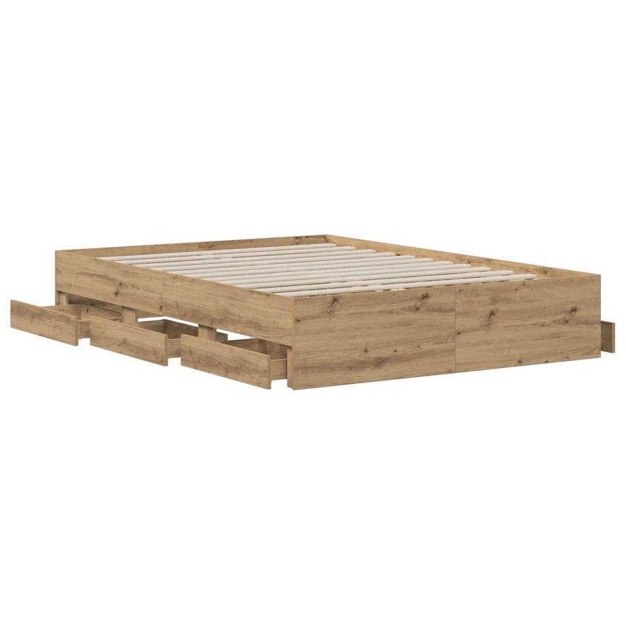 Bedframe met opslag Artisan eiken 150 x 200 cm Bewerkt hout