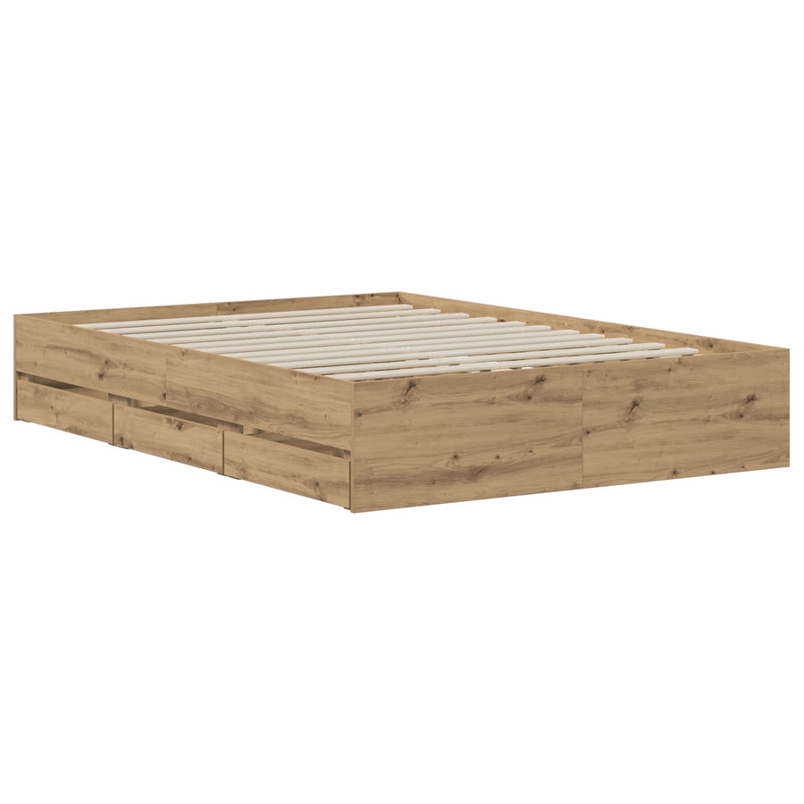 Bedframe met opslag Artisan eiken 150 x 200 cm Bewerkt hout