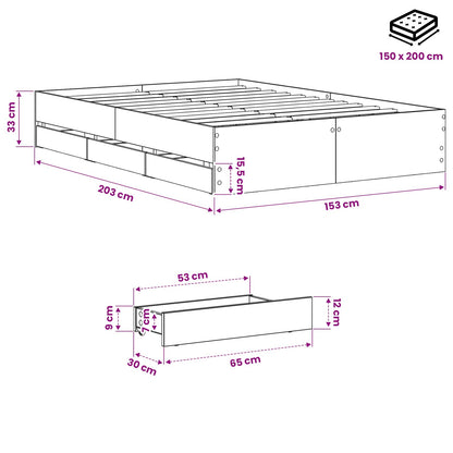 Bedframe met opslag Artisan eiken 150 x 200 cm Bewerkt hout