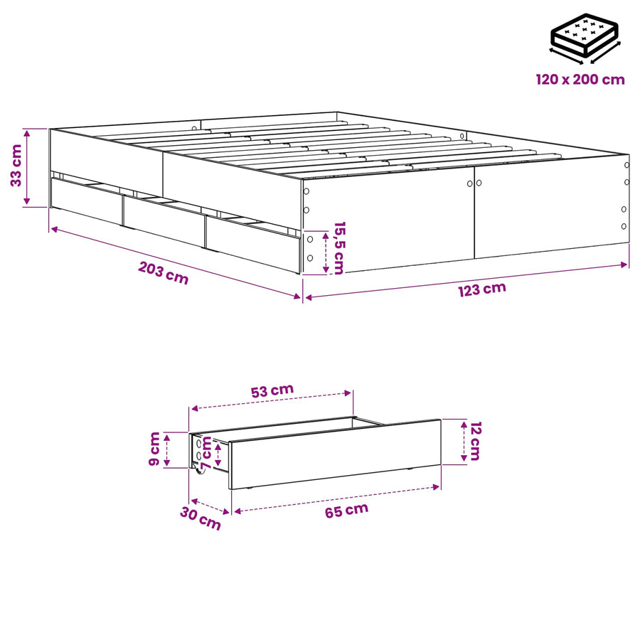 Bedframe met opslag Artisanaal eiken 120 x 200 cm Bewerkt hout
