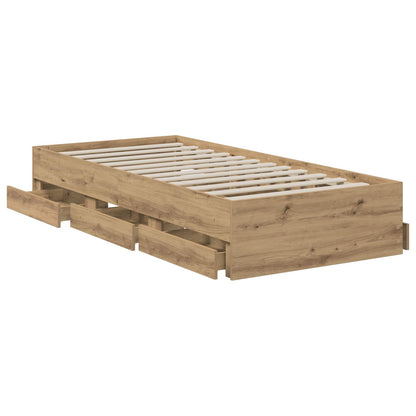 Bedframe met opslag Artisanaal eiken 90 x 200 cm Bewerkt hout
