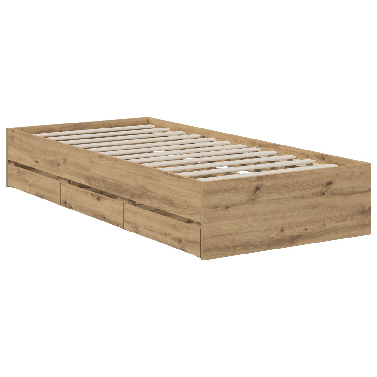 Bedframe met opslag Artisanaal eiken 90 x 200 cm Bewerkt hout