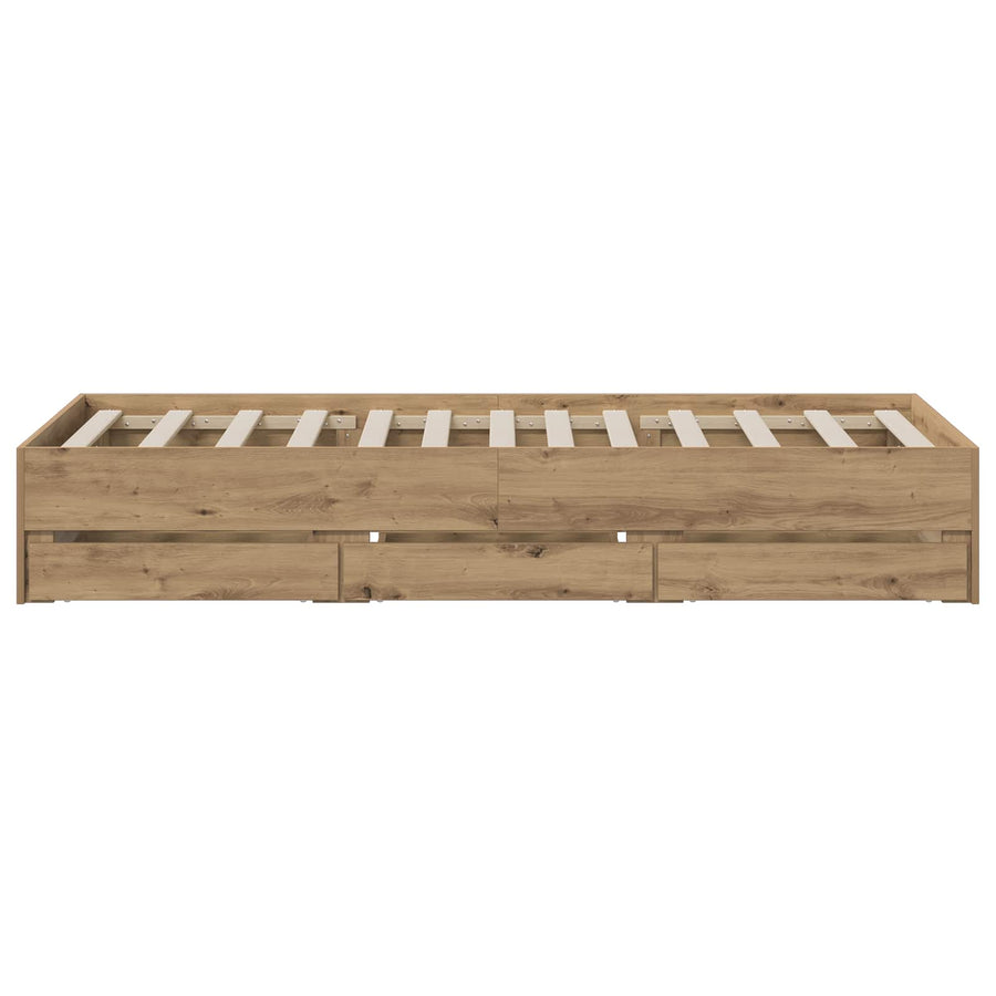 Bedframe met opslag Artisanaal eiken 90 x 200 cm Bewerkt hout