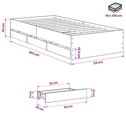 Bedframe met opslag Artisanaal eiken 90 x 200 cm Bewerkt hout