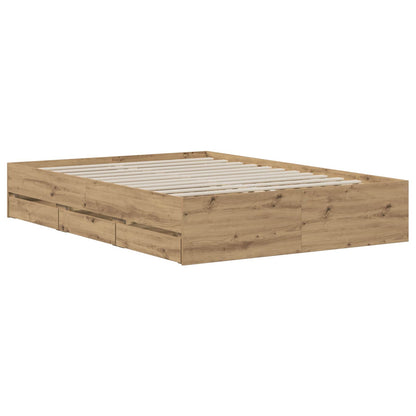 Bedframe met opslag Artisanaal eiken 140 x 190 cm Bewerkt hout
