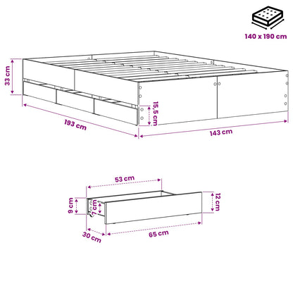 Bedframe met opslag Artisanaal eiken 140 x 190 cm Bewerkt hout