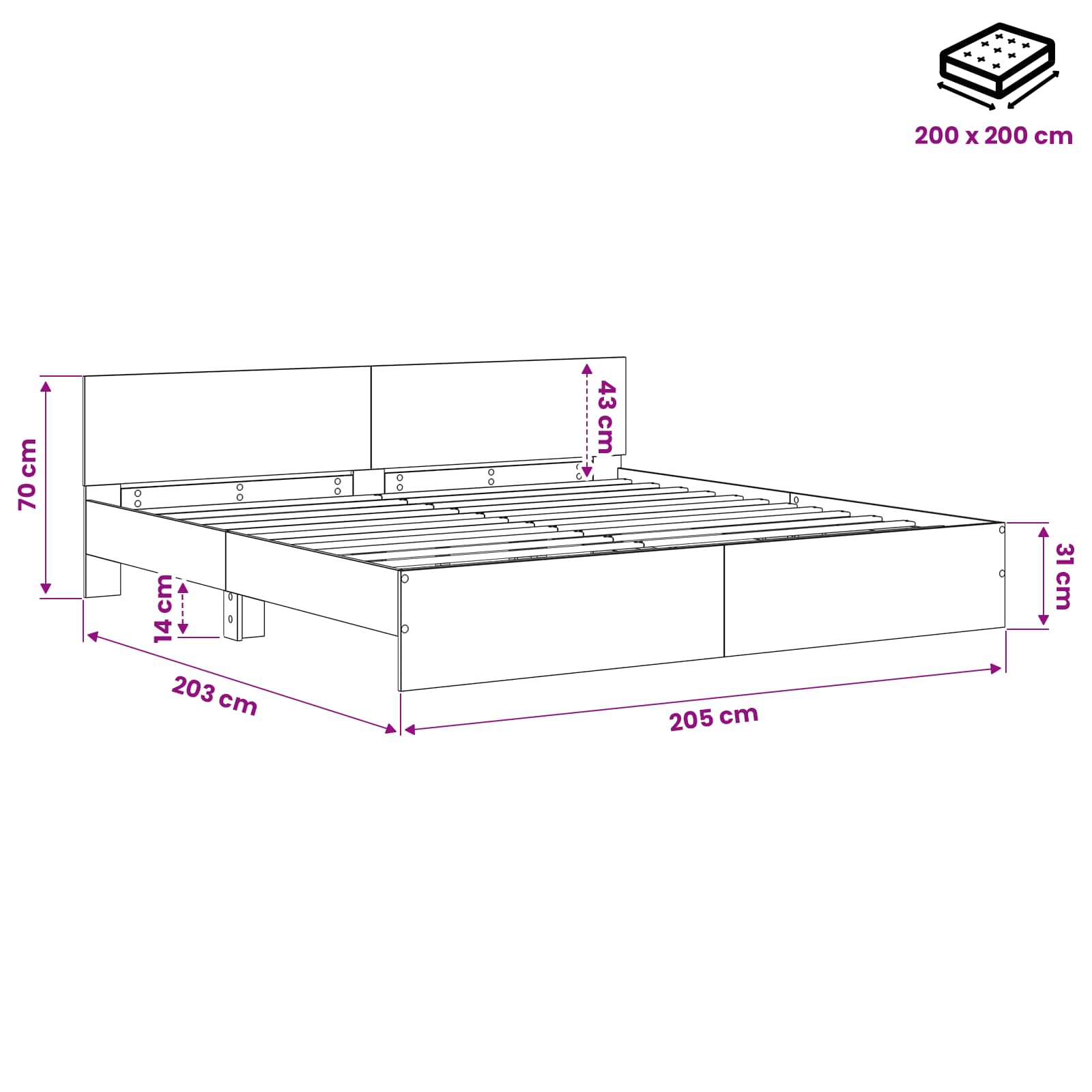 Bedframe met Hoofdeinde Artisanaal eiken 200 x 200 cm