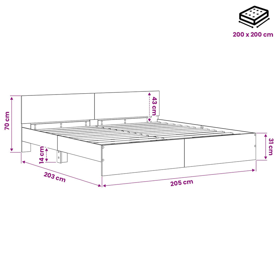 Bedframe met Hoofdeinde Artisanaal eiken 200 x 200 cm
