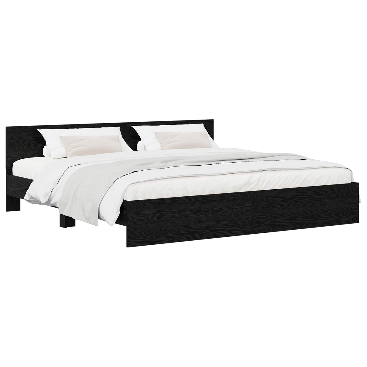 Bedframe met Hoofdeinde Zwart eiken 200 x 200 cm Bewerkt hout