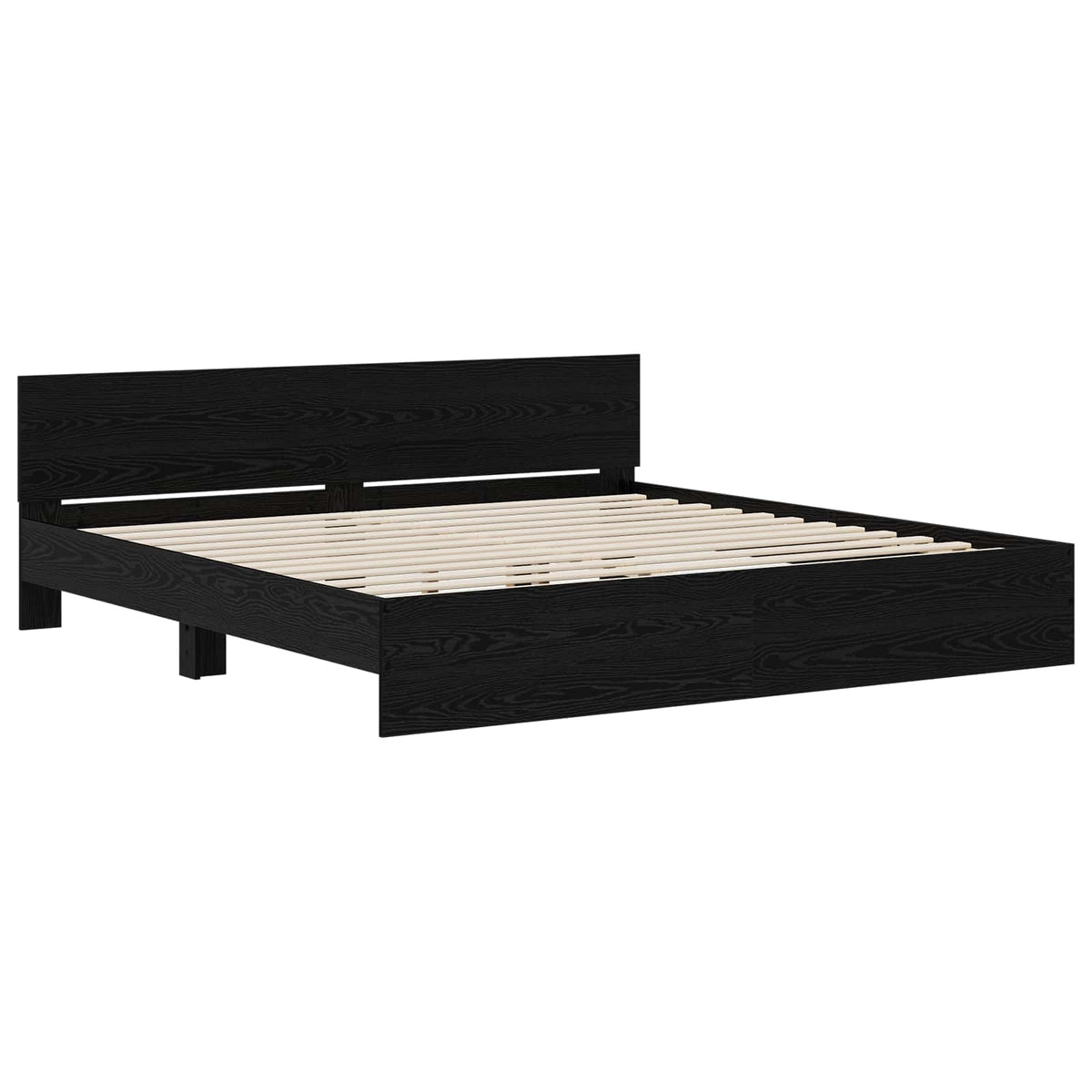 Bedframe met Hoofdeinde Zwart eiken 200 x 200 cm Bewerkt hout