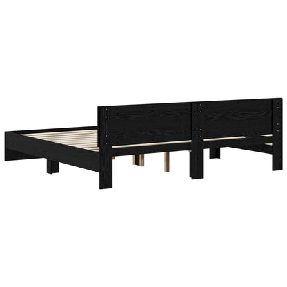 Bedframe met Hoofdeinde Zwart eiken 200 x 200 cm Bewerkt hout