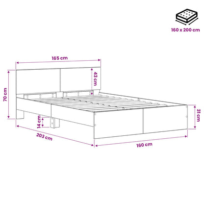 Bedframe met Hoofdeinde Oud hout 160 x 200 cm Bewerkt hout