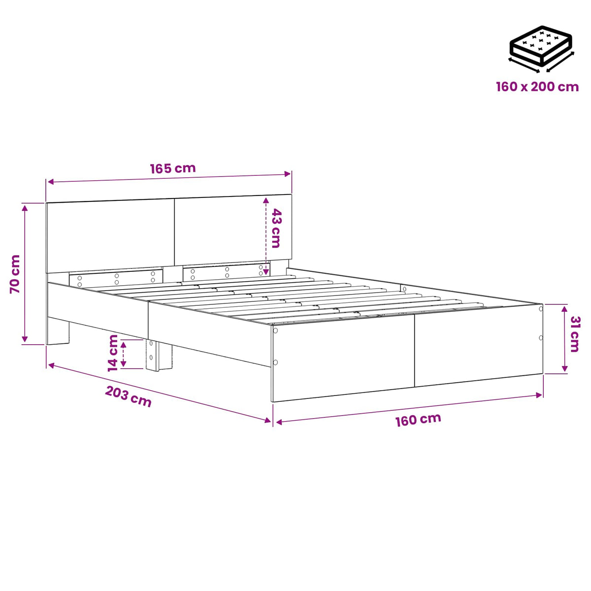 Bedframe met Hoofdeinde Artisanaal eiken 160 x 200 cm
