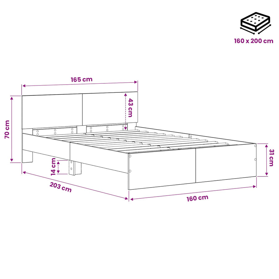 Bedframe met Hoofdeinde Artisanaal eiken 160 x 200 cm
