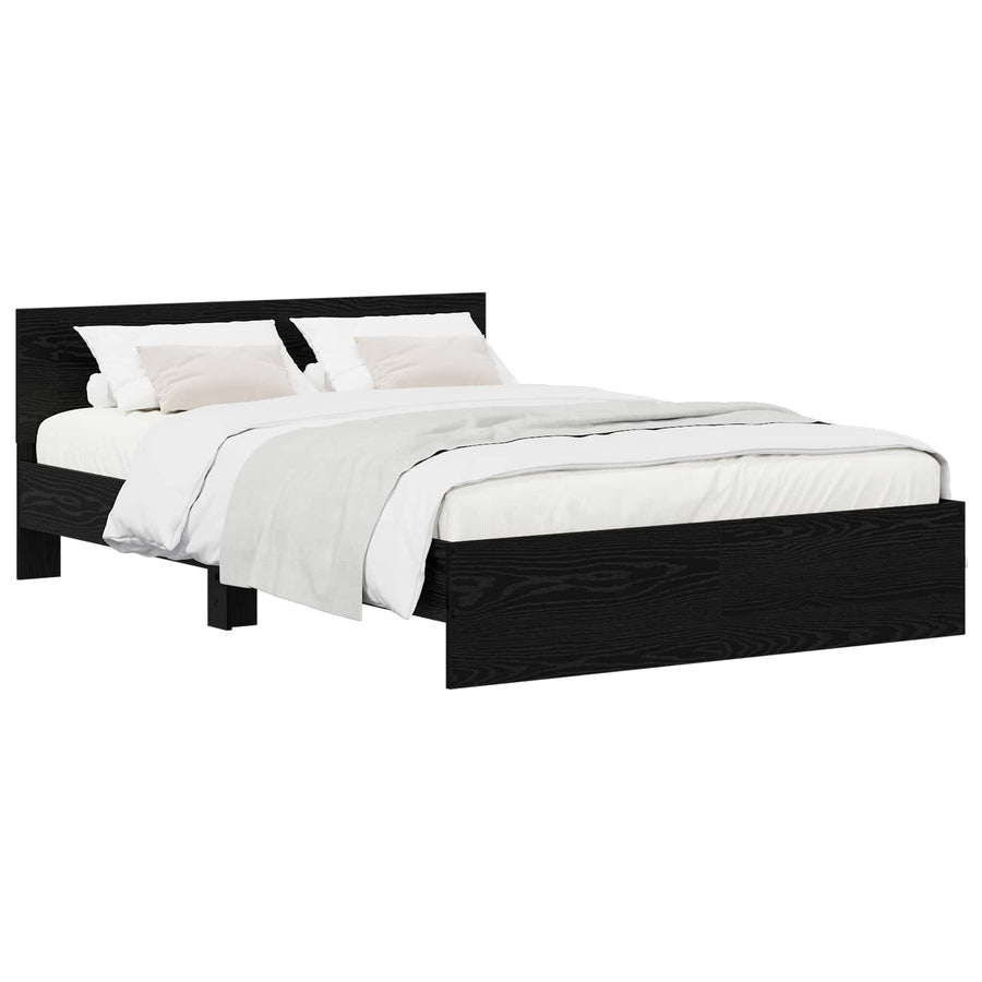 Bedframe met Hoofdeinde Zwart eiken 160 x 200 cm Bewerkt hout
