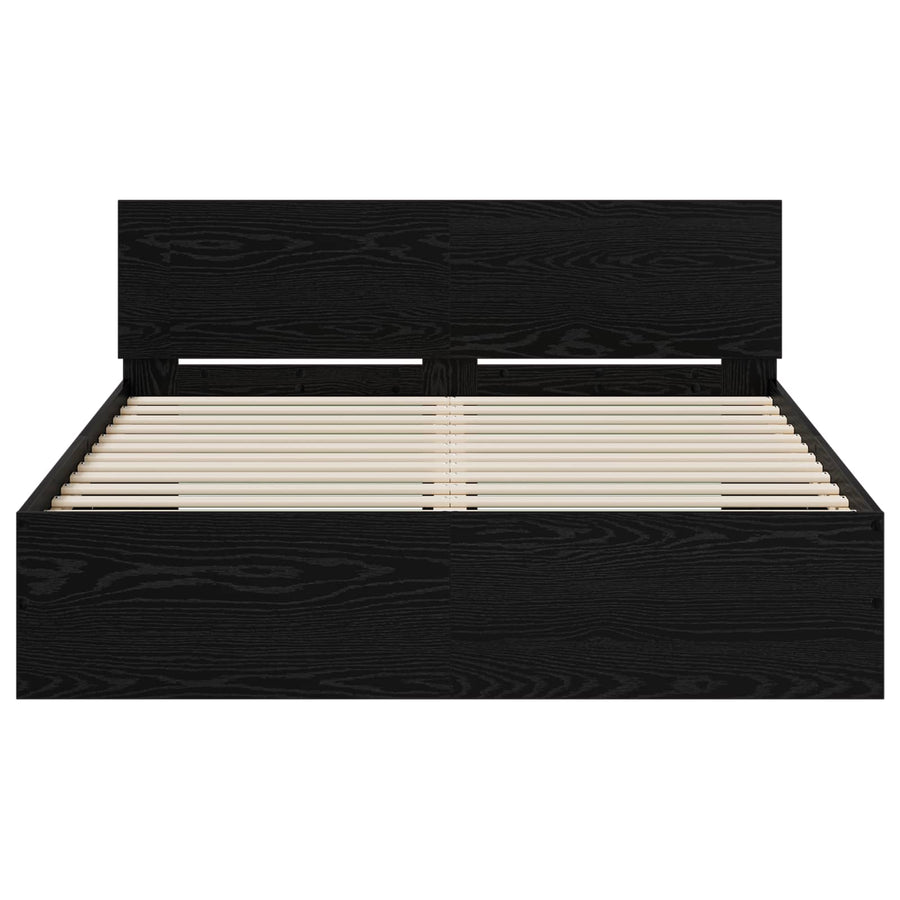 Bedframe met Hoofdeinde Zwart eiken 160 x 200 cm Bewerkt hout