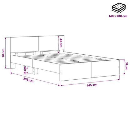 Bedframe met Hoofdeinde Zwart eiken 140 x 200 cm Bewerkt hout