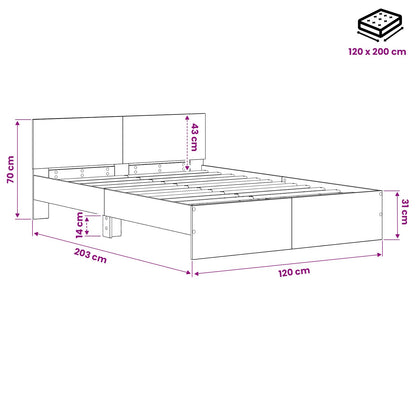 Bedframe met Hoofdeinde Oud hout 120 x 200 cm Bewerkt hout